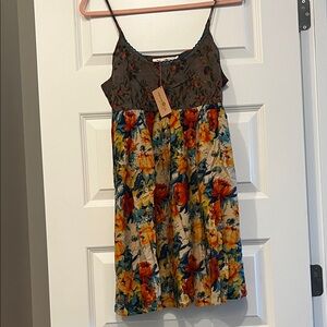 NATURAL LIFE Floral Mini Dress with Brown and Multicolor Design
